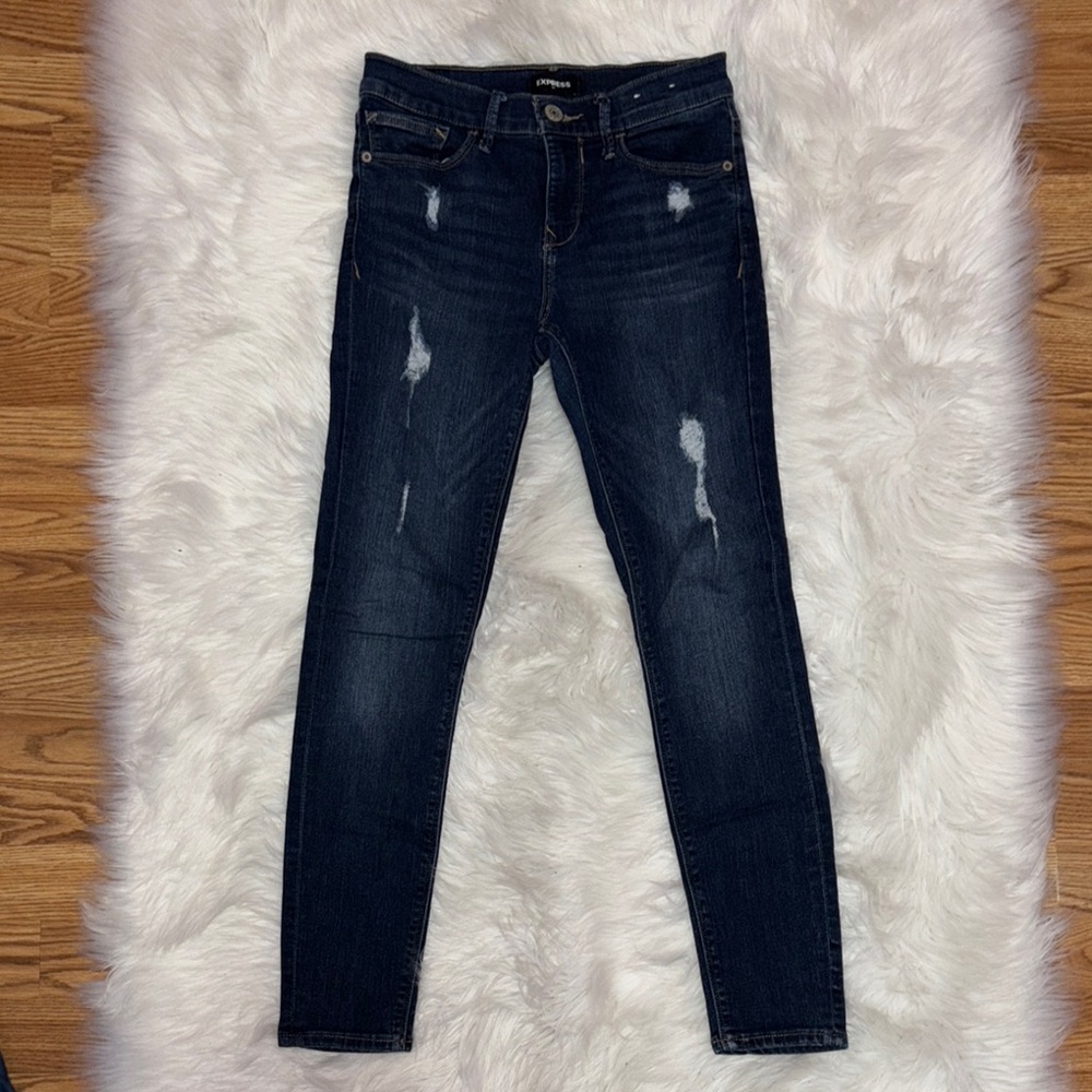 Women's Dark Blue Distressed Jeans